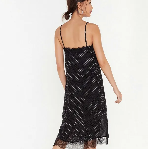 Polka dot lace trim dress Black Size L - Image 3