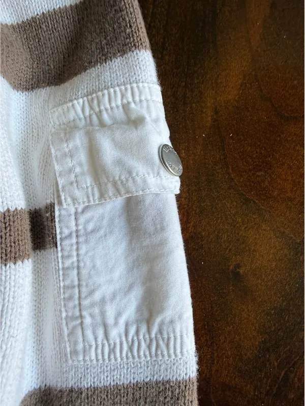 Liz & Co. Brown and White Striped Cotton Half-Zip Sweater, Size M - Image 10