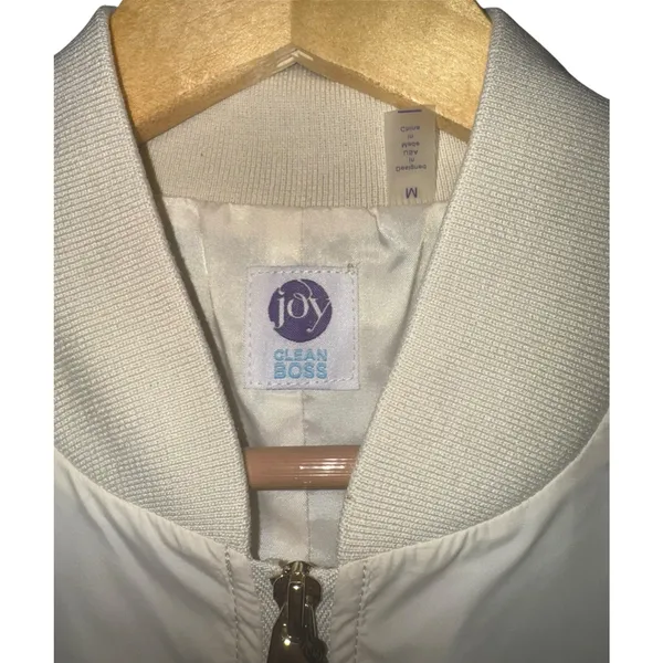 New Joy Clean Boss Performance Bomber Jacket Womens Medium Cream‎ Preppy Classic - Image 5