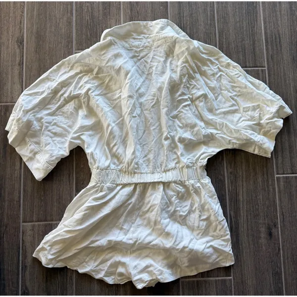 Mable Linen Blend Collared Button Up Short Romper White‎ Size L White Size L - Image 6