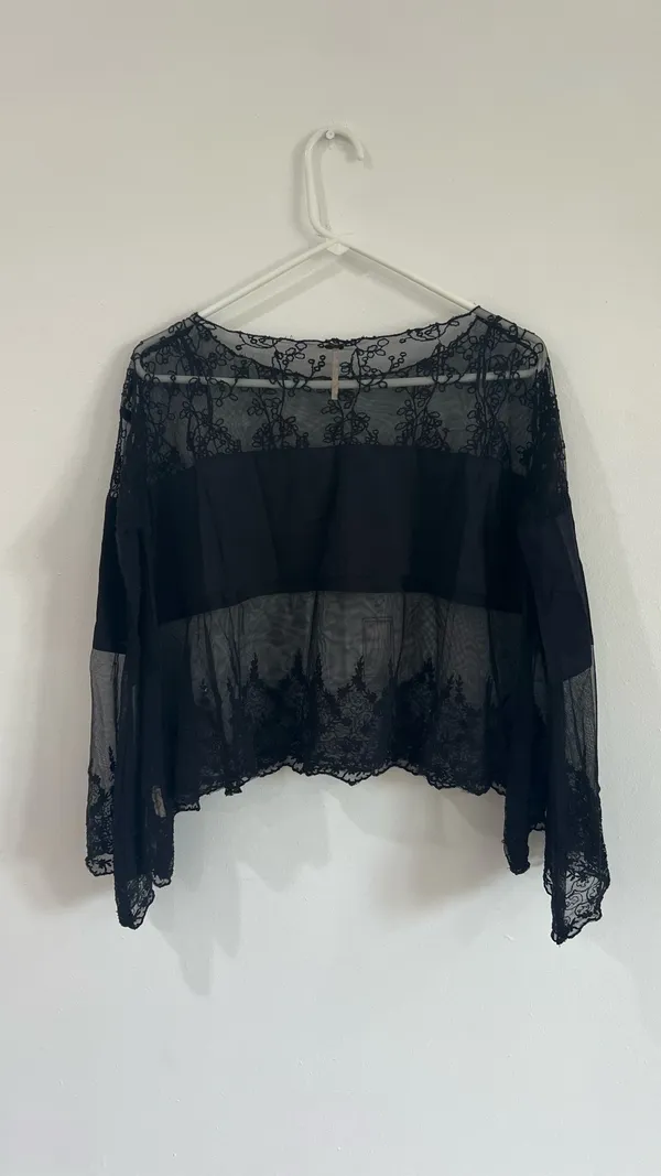 Free People Bell Sleeve Top Black Lace XS - Image 4