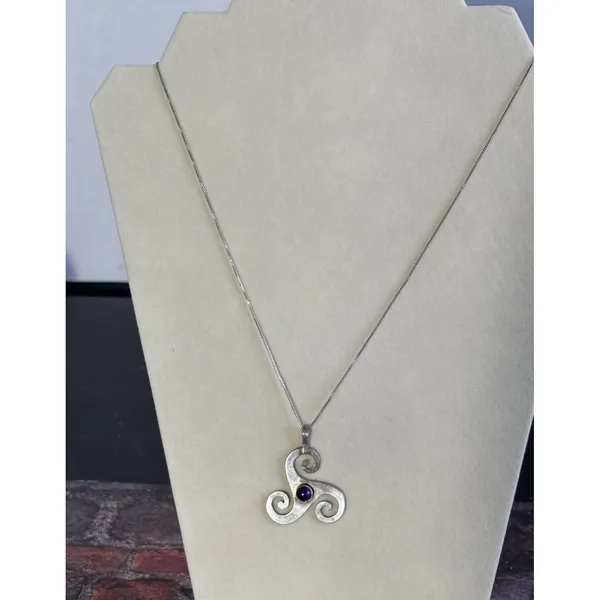 Concha VTG Amethyst 5.7 Grm Sterling 925 Mirror Chain Italy 18.5” Celtic Spiral - Image 3