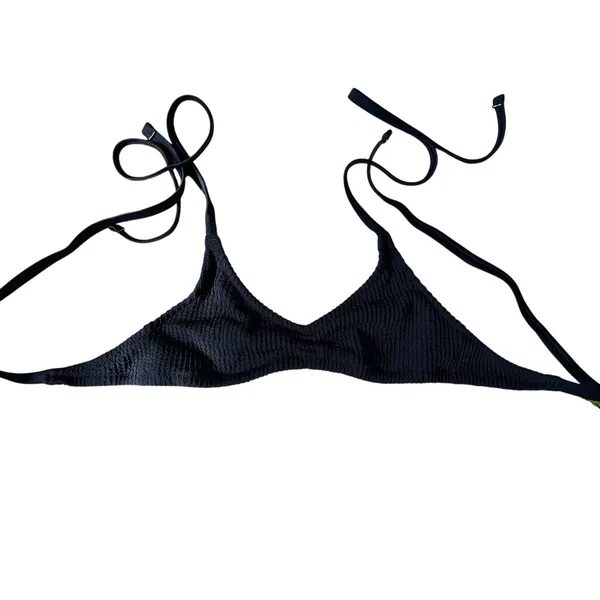 Aerie Womens XS Black Textured Triangle Bikini Top Tie Straps Swimwear NWT New - Image 3
