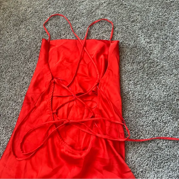 Red Satin Slip Dress - Image 3