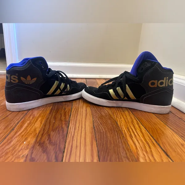 adidas Purple & Black High-Top Sneakers with Gold Stripes - Image 10