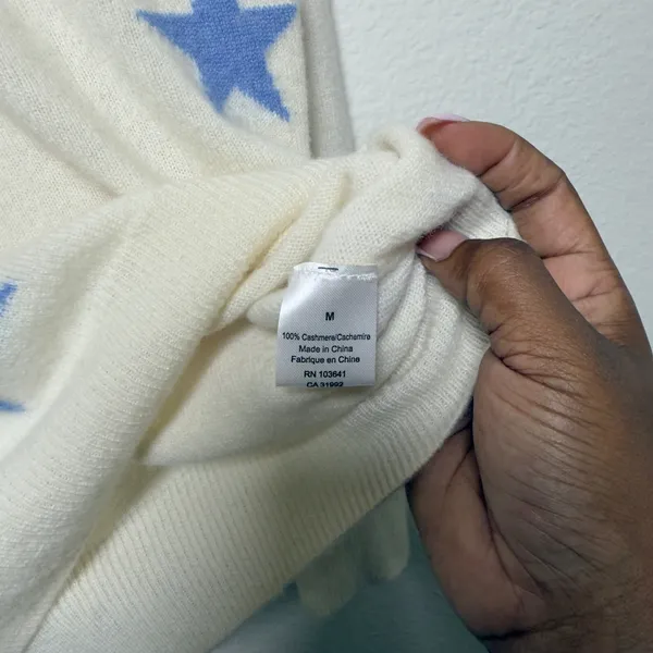 Kier + J Women 100% Cashmere Sweater‎ Medium White Novelty Star Celestial - Image 6