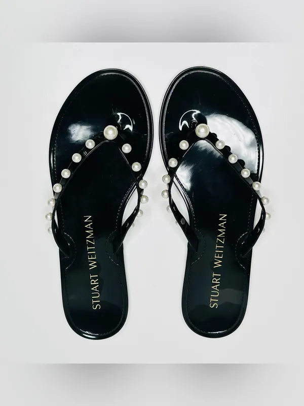 Stuart Weitzman Goldie Black Shiny Jelly Flip Flop Sandal Shoe NWOB - Image 4