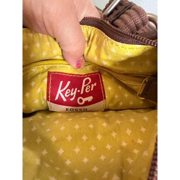 Fossil Key-Per Crossbody Bag Retro Floral Red Yellow Turnlock Pocket Purse - Image 12
