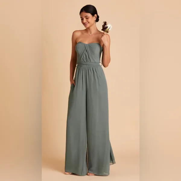 Birdy Grey Green Jumpsuit Wide-Leg High-Waisted - Image 3