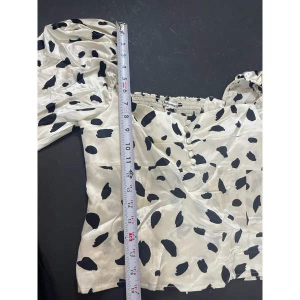 Reformation Abigale Top Silk Polka Dot Puff Sleeve Smocked Crop Size 10 NWT - Image 12