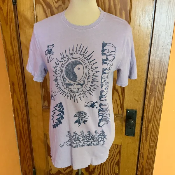 Grateful Dead Junk Food Pink Graphic Tee Distressed Skull Yin Yang Shirt Size S - Image 7