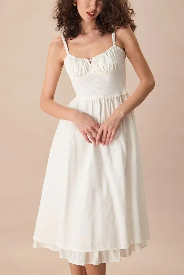 Rihoas White Ruched Slip Cotton Midi Dress - Image 6