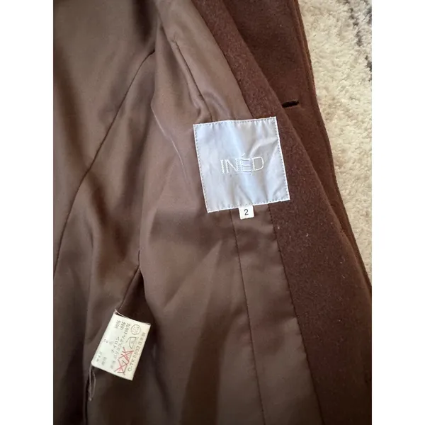 Ined Brown Wool Blend Single Breasted Coat Martingale Back Size 2 Made in Japan - Image 4