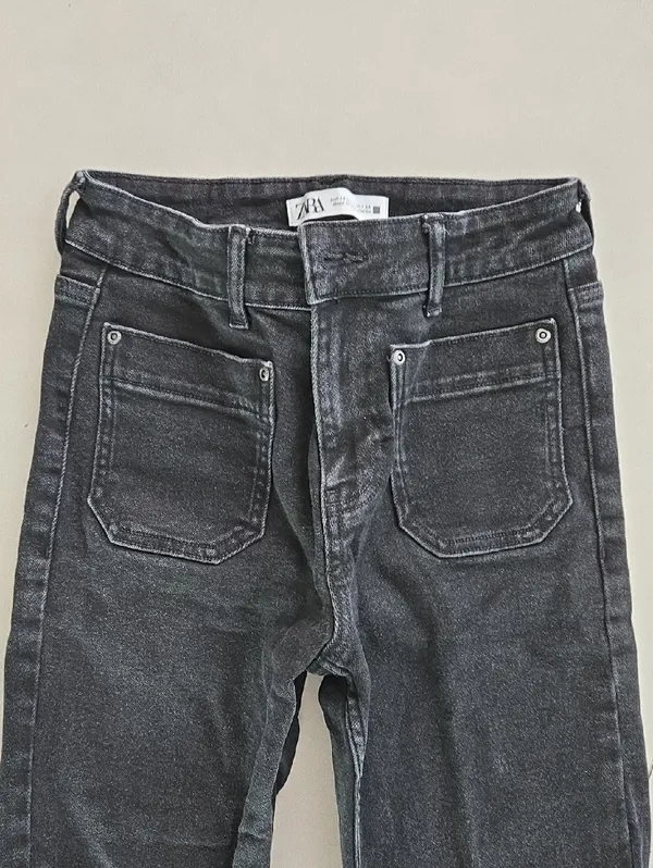 Zara Black Flared Jeans with Distressed Frayed Hem Size 2 - Image 4