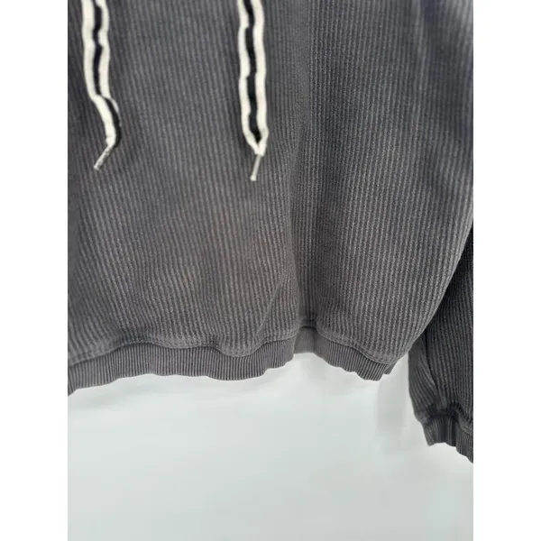 Aerie‎ Womens Shirt New Love Corded Cropped Ribbed Hoodie Sweatshirt Gray Medium - Image 3