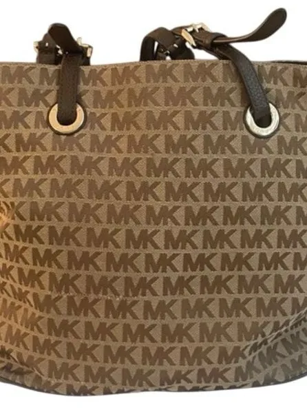 Michael Kors Brown Monogram MK Logo Jet Set Tote handbag purse - Image 2