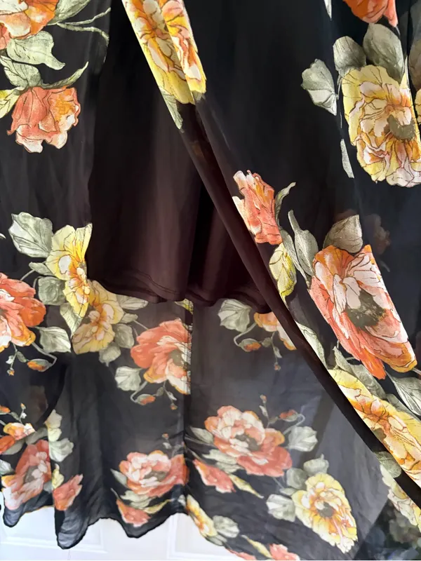 Luxology Floral Black flowy Maxi dress 10 Travel fall Wedding - Image 7