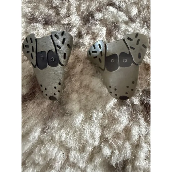 Artisan Sterling‎ Silver Dog Face Stud Earrings Dalmatian Puppy Spotted Animal - Image 2