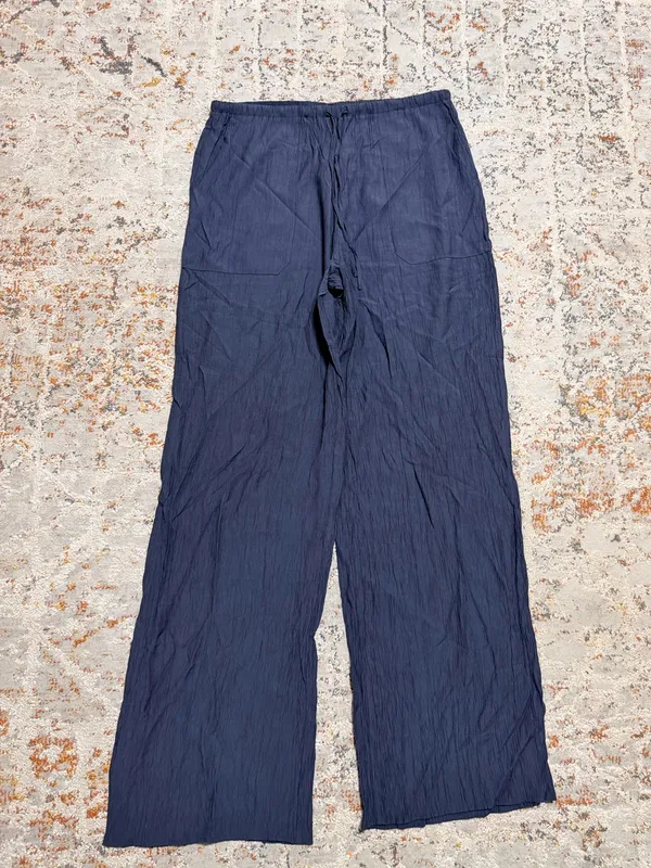 ZARA Wrinkle wide leg pants size Medium Navy - Image 11