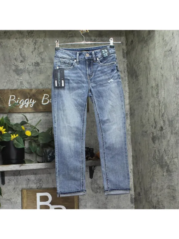 NWT Silver Jeans Co. Suki Mid Rise Curvy Fit Capri Jeans Indigo Blue 24x23.5 - Image 3