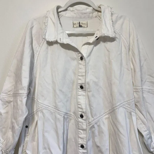 NWOT Free People Hannah Denim White Mini Dress Size Large Long Sleeve - Image 4
