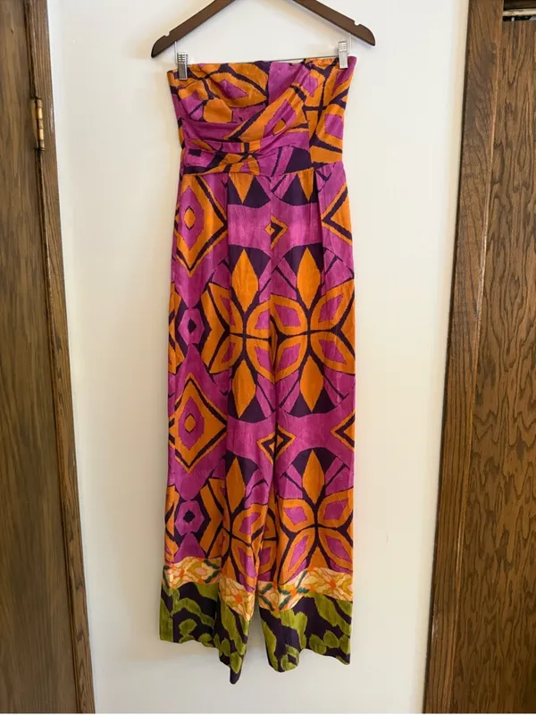 Zara boho Strapless Wide-Leg Jumpsuit in Magenta & Orange - Image 4