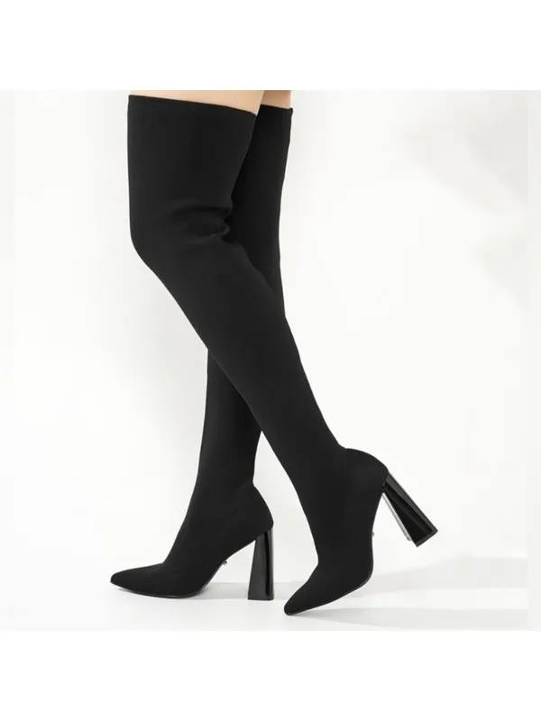 Cape Robbin Flo-A Black Stretch Thigh High Boots Block Heel Size 7 NIB - Image 2