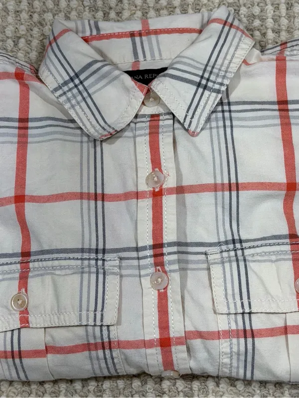 Banana Republic Plaid Button Down Shirt Women’s Size XS Orange Gray Cotton NEW - Image 11