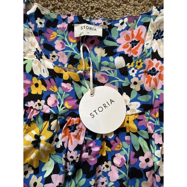 Storia Romantic Floral Tiered Babydoll Mini Dress Cottage Beach Festival Small - Image 6