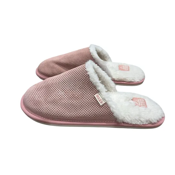 Reef Women's Cozy Slippers Leather Upper Light Pink Faux Fur Size US 7 EU 37.5 - Image 4