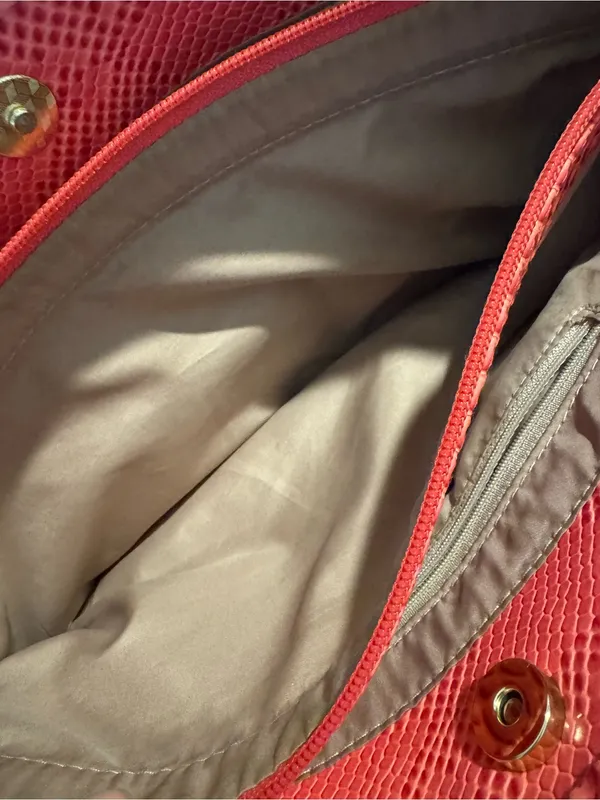 Nicole by Nicole Miller Coral-Red Snake-Embossed Shoulder Tote - Image 9