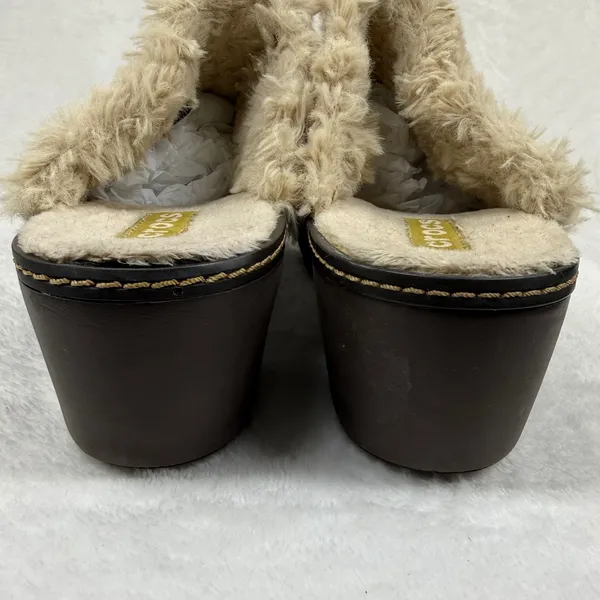 Crocs Suede Fur Lined Platform Clogs Olive Green Brown Wedge Mules‎ Womens 7 - Image 5
