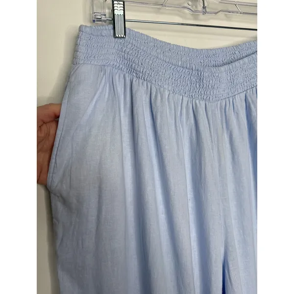 Aerie 2020s Blue Linen Blend Wide Leg Pants XL Elastic Waist Pockets NWT - Image 5