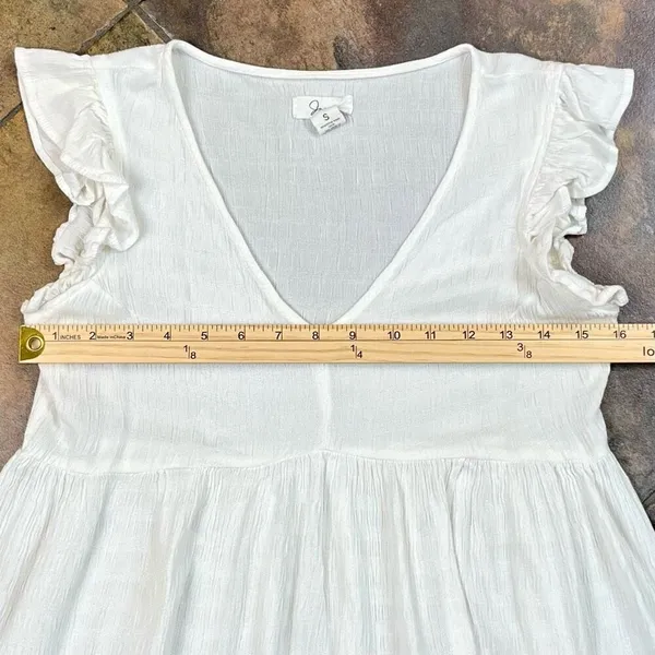 Japna 100% Viscose White Boho Cap Sleeve V-neck Peasant Top Babydoll Small - Image 5