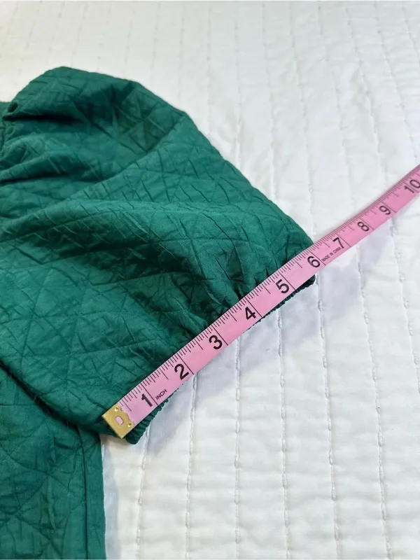 Anthropologie Maeve Green Drop Waist Jacquard Quilted Puff Sleeve Mini Dress Oversize Size M - Image 13