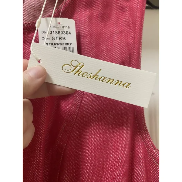 Shoshanna Cora Dress Womens 4 Strawberry Sleeveless Midi A-Line Pockets NWT USA - Image 4