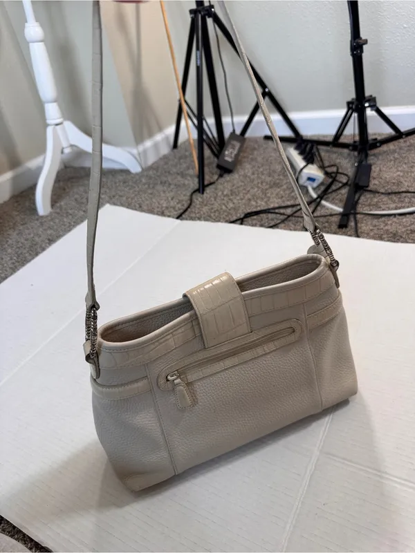 Brighton White Leather Y2K Shoulder Bag Handbag Purse Vintage - Image 9