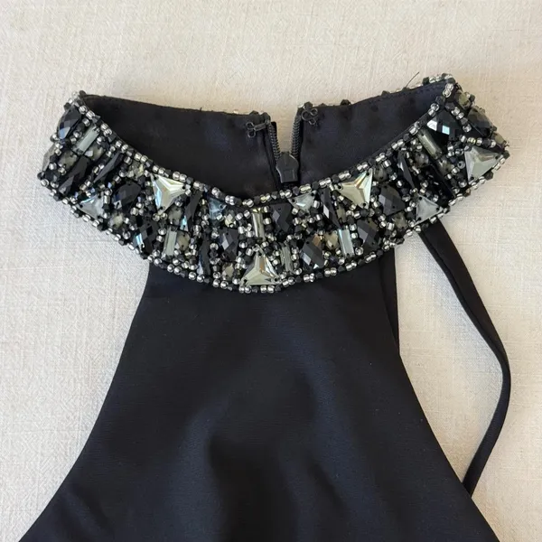 Faviana Black Beaded Halter Cutout Open Back Formal‎ Gown Size 2 - Image 3