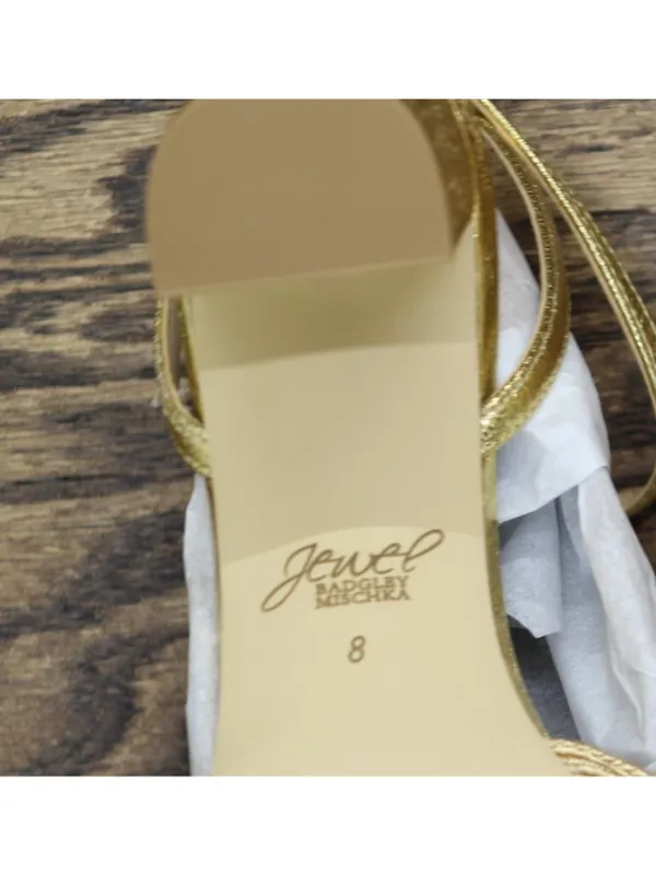 NWT Jewel Badgley Mischka Womens Pretty Block Heel Dress Sandals Gold Textile 8M - Image 16