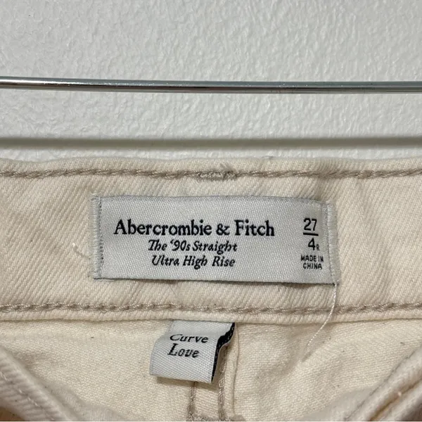 Abercrombie & Fitch The 90s‎ Straight Ultra High Rise Size 27 4 Split Hem Cream - Image 4