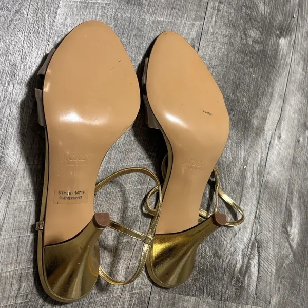 J CREW‎ Y2K Wedding Ruffle Gold & Cream Slingbacks High Heels Shoes Women Sz 8 - Image 4