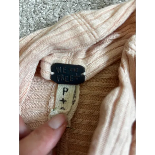 We The Free Top XS Peach Ribbed Mock Neck Open Back Boho Long Sleeve - Image 3