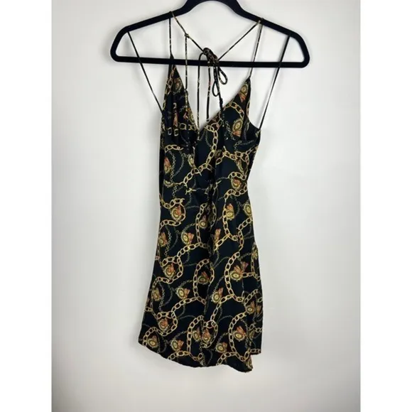 ASTR‎ The Label Mini Dress Chain Reaction Black Gold Chain Print Tie Back Small - Image 11