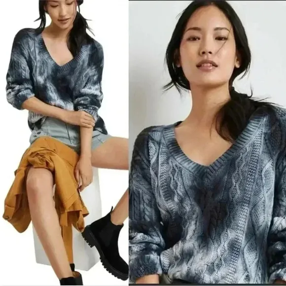 Anthropologie Pilcro Joni Tie Dye Cable Knit Hi Low Sweater‎ Womens Size Small - Image 2