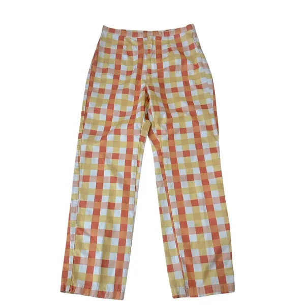 Free People She's All That Plaid High Waist‎ Crop Pants Orange Size 6 Cotton - Image 10