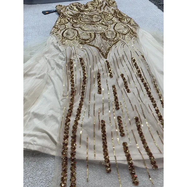 Angel Fashions Strapless Gold Sequin Beaded Long Gown Dress Women Size L - Image 12