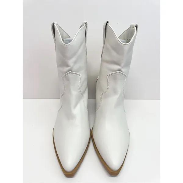 Journee Collection Western Booties Size‎ 9 White Pointed Toe Block Heel - Image 5