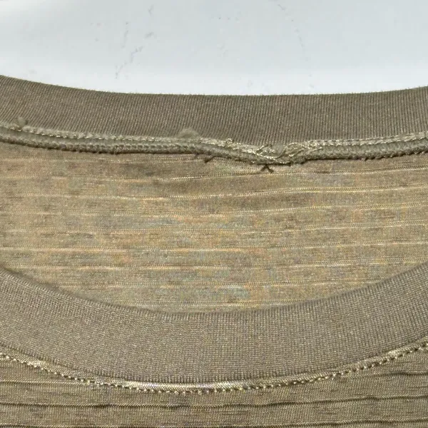 Olive Green‎ Burnout Stripe High-Low Long Sleeve Top Crew Neck Side Slit Relaxed - Image 3
