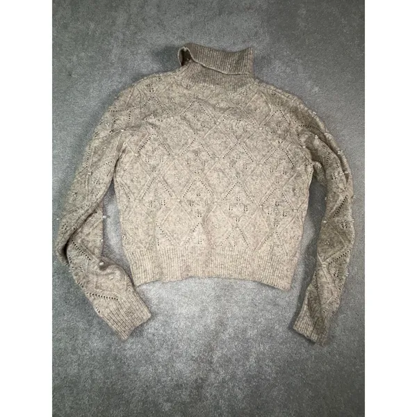 broadway 33 pearl embellished sweater wool blend Medium Turtle Neck - Image 11