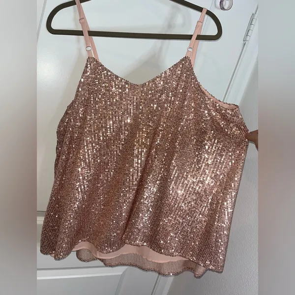 Torrid NWT V-neck Sophie Rose Gold Sequin Woven Swing Lined Relaxed Cami Size 1X - Image 6